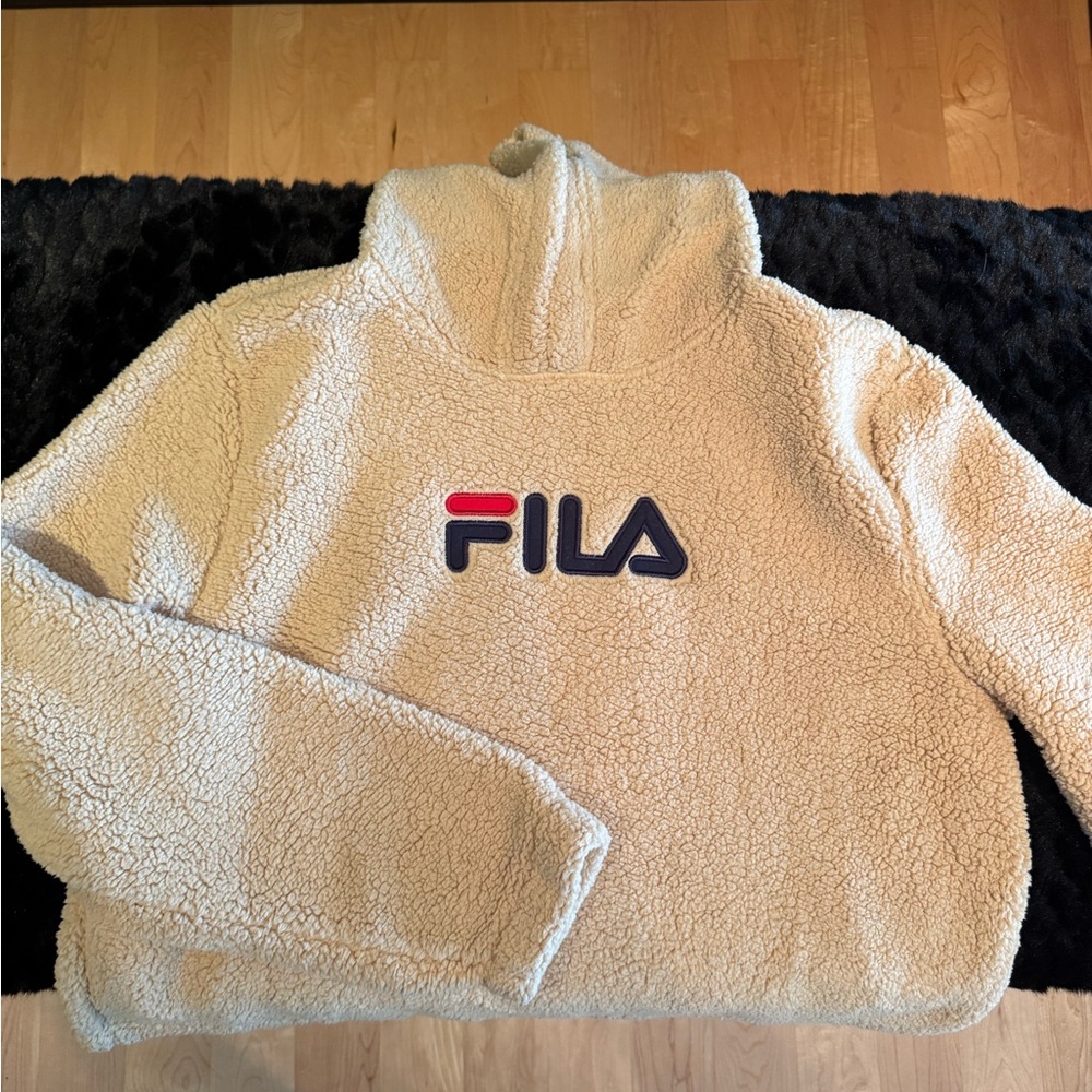 Fila Women's Beige Cropped Fleece Hoodie
